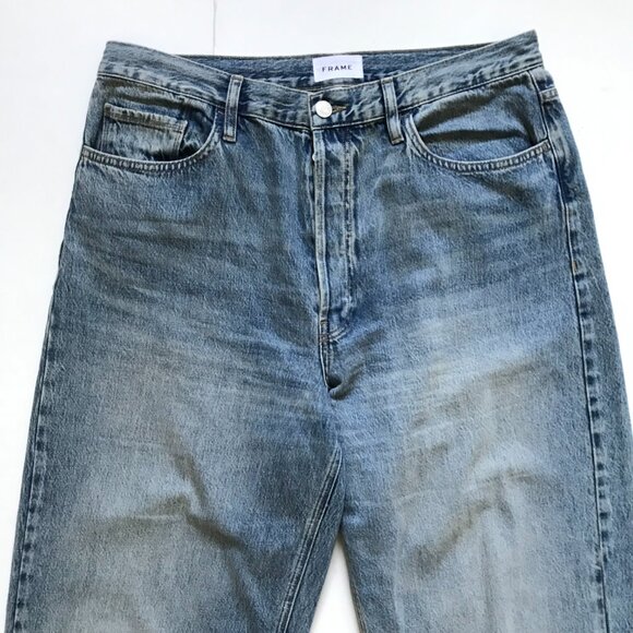Frame Le Low Baggy Wide Leg Jeans Womens 32 Blue Relaxed Fit Button Fly Y2K Boho - Picture 5 of 14